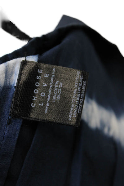 Generation Love Womens Long Sleeve V-neck Tie Dye Tier Short Dress Blue Size S