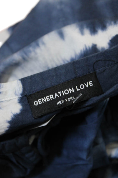 Generation Love Womens Long Sleeve V-neck Tie Dye Tier Short Dress Blue Size S