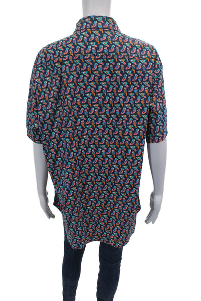 Bonobos Womens Cotton Short Sleeve Parrot Print Buttoned Top Blue Size XL