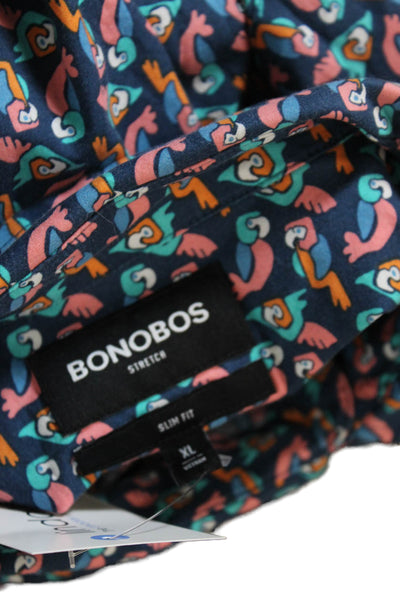 Bonobos Womens Cotton Short Sleeve Parrot Print Buttoned Top Blue Size XL