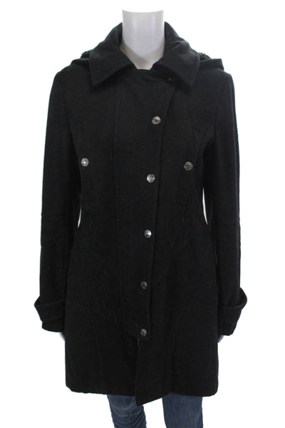 Betsey Johnson Womens Wool Paneled Detail Long Zippered Jacket Black Size 6