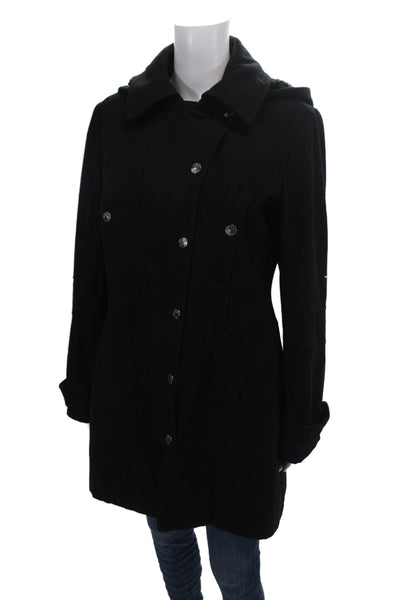 Betsey Johnson Womens Wool Paneled Detail Long Zippered Jacket Black Size 6