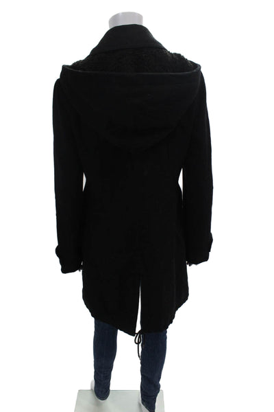 Betsey Johnson Womens Wool Paneled Detail Long Zippered Jacket Black Size 6