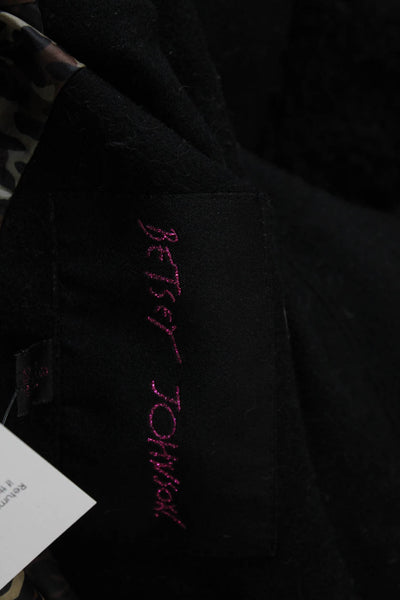 Betsey Johnson Womens Wool Paneled Detail Long Zippered Jacket Black Size 6