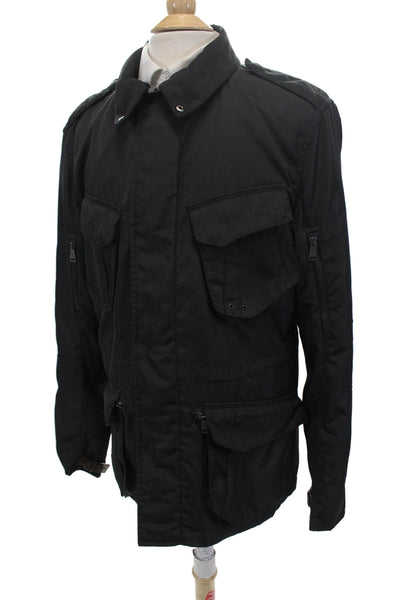 Ralph Lauren Womens Textured Long Sleeve Full Zip Button Jacket Black Size L