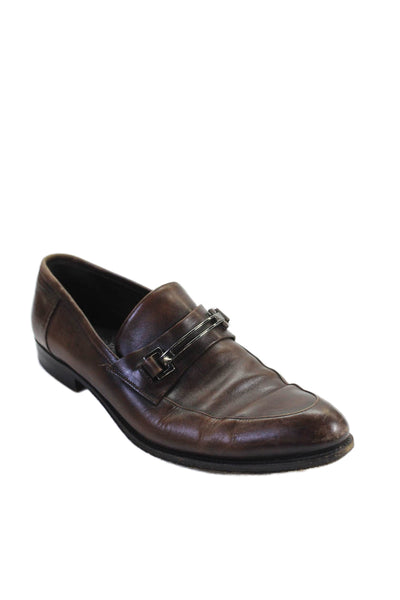 Ermenegildo Zegna Mens Textured Pointed Toe Lined Slip On Dress Shoes Brown Sz 8