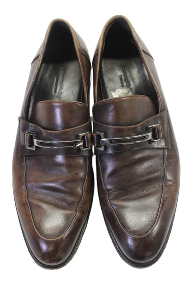 Ermenegildo Zegna Mens Textured Pointed Toe Lined Slip On Dress Shoes Brown Sz 8