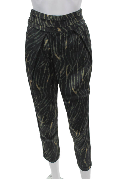 Haute Hippie Womens Abstract Print Pleated Mid-Rise Tapered Pants Black Size 2