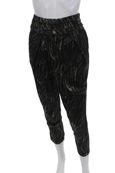 Haute Hippie Womens Abstract Print Pleated Mid-Rise Tapered Pants Black Size 2
