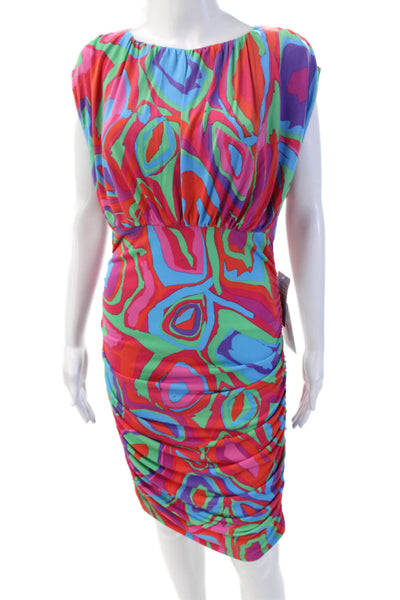 Donna Morgan Womens Ruched Abstract Print Sleeveless Dress Multicolor Size 4