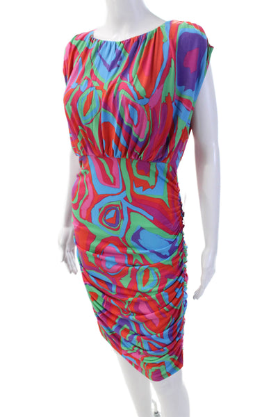Donna Morgan Womens Ruched Abstract Print Sleeveless Dress Multicolor Size 4