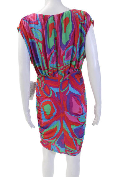 Donna Morgan Womens Ruched Abstract Print Sleeveless Dress Multicolor Size 4