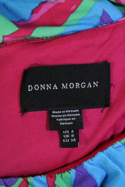 Donna Morgan Womens Ruched Abstract Print Sleeveless Dress Multicolor Size 4