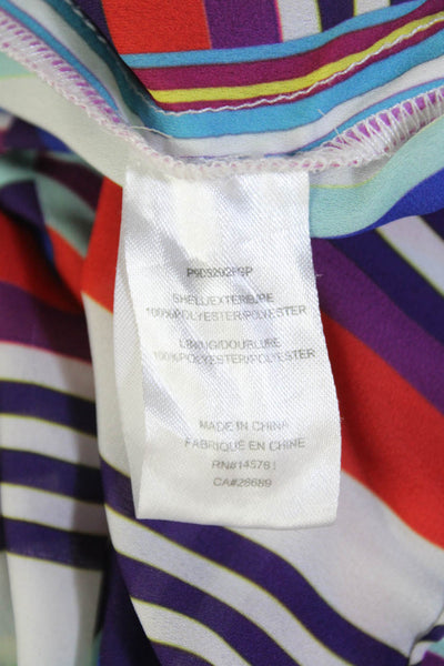 Parker Womens Striped Shirred Short Sleeve Fit + Flare Dress Multicolor Size S