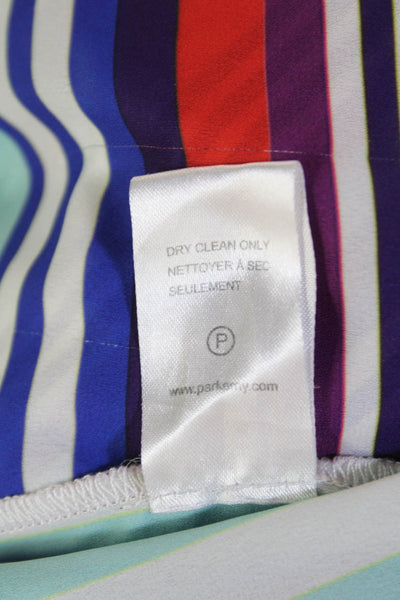 Parker Womens Striped Shirred Short Sleeve Fit + Flare Dress Multicolor Size S