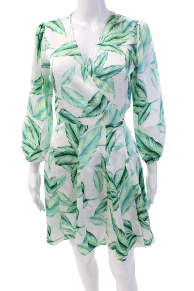 Draper James Womens Leaf Print V-Neck Long Sleeve Wrap Dress Green Size 2