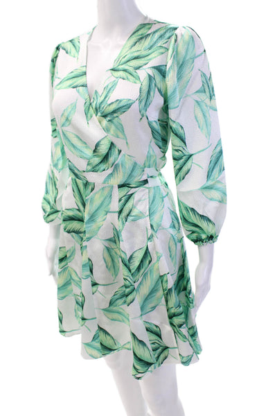 Draper James Womens Leaf Print V-Neck Long Sleeve Wrap Dress Green Size 2