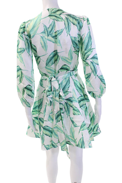 Draper James Womens Leaf Print V-Neck Long Sleeve Wrap Dress Green Size 2