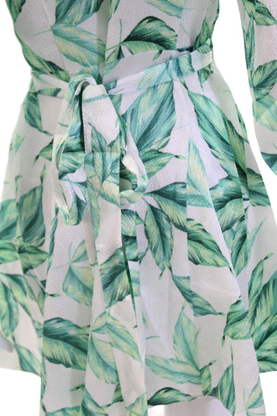 Draper James Womens Leaf Print V-Neck Long Sleeve Wrap Dress Green Size 2