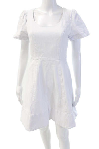 Draper James Womens Cotton Short Sleeve Zip Up Fit + Flare Dress White Size 2