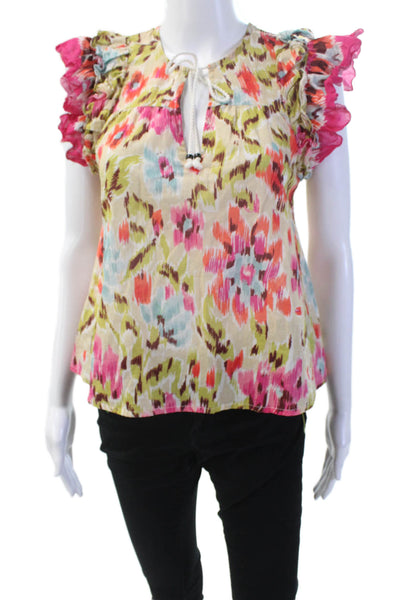 House of Harlow 1960 Womens Cotton Abstract Sleeveless Blouse Multicolor Size XS
