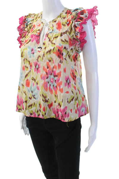 House of Harlow 1960 Womens Cotton Abstract Sleeveless Blouse Multicolor Size XS