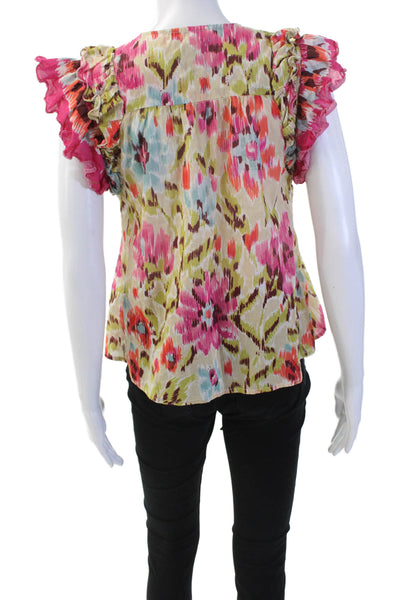 House of Harlow 1960 Womens Cotton Abstract Sleeveless Blouse Multicolor Size XS