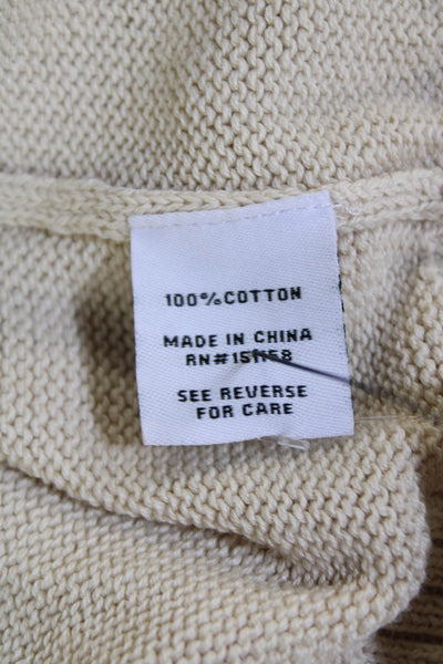 525 Womens Cotton Distressed Crew Neck Pullover Knit Sweater Cream Size XS
