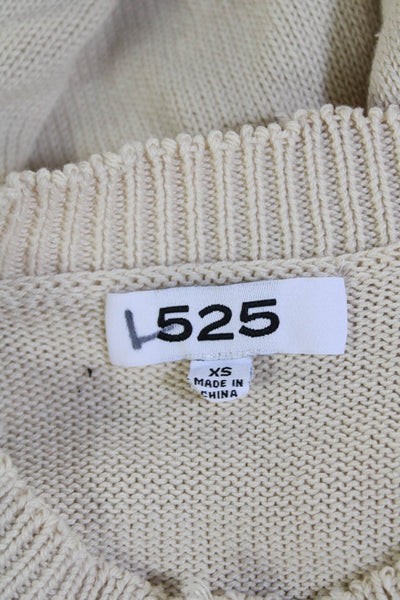 525 Womens Cotton Distressed Crew Neck Pullover Knit Sweater Cream Size XS