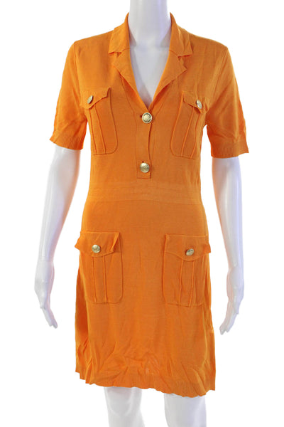 J Crew Womens Collared Short Sleeve Pocketed Mini Dress Neon Orange Size S