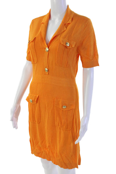 J Crew Womens Collared Short Sleeve Pocketed Mini Dress Neon Orange Size S