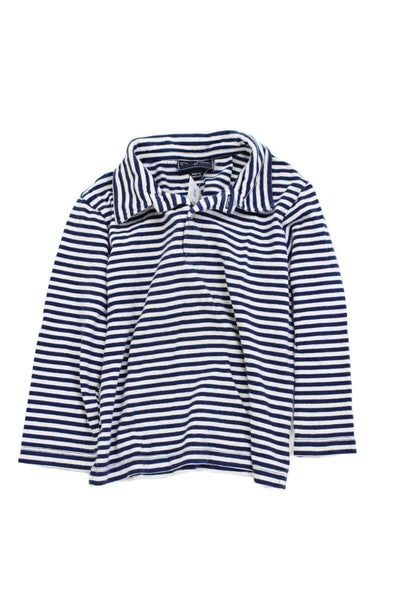 Oscar de la Renta Womens Cotton Collared Striped Long Sleeve Shirt Blue Size 4