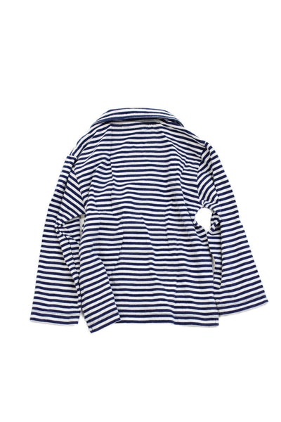 Oscar de la Renta Womens Cotton Collared Striped Long Sleeve Shirt Blue Size 4