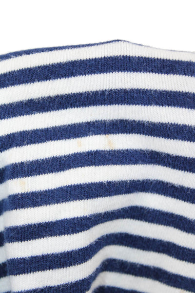 Oscar de la Renta Womens Cotton Collared Striped Long Sleeve Shirt Blue Size 4