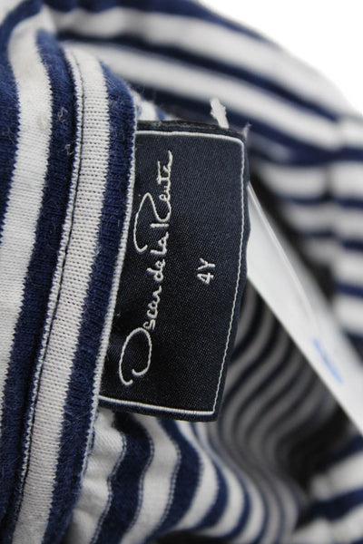 Oscar de la Renta Womens Cotton Collared Striped Long Sleeve Shirt Blue Size 4