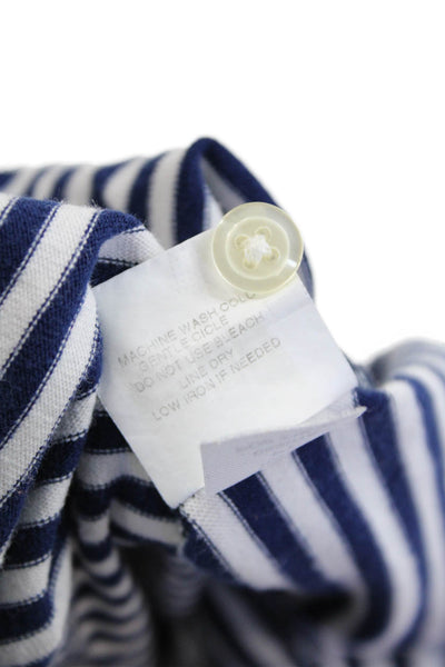 Oscar de la Renta Womens Cotton Collared Striped Long Sleeve Shirt Blue Size 4