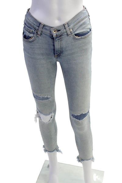 Rag & Bone Women's Midrise Distress Light Wash Skinny Jean Pants Size 25