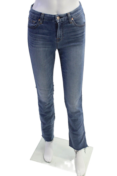 7 For All Mankind Womens High Waist Medium Wash Straight Leg Denim Pants Size 25
