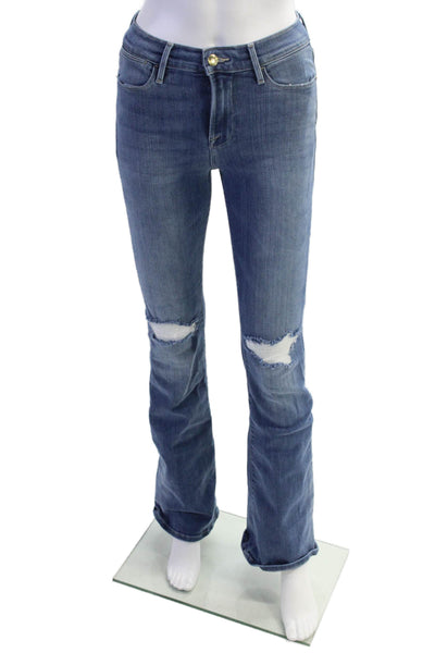 Frame Women's High Waist Distress Medium Wash Bootcut Denim Pants Size 25