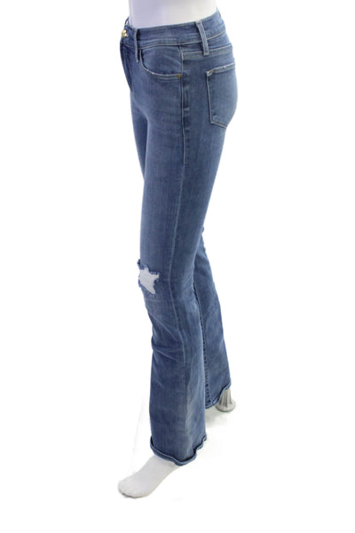 Frame Women's High Waist Distress Medium Wash Bootcut Denim Pants Size 25