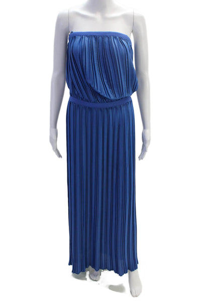 BCBGMAXAZRIA Womens Strapless Pleated Long Maxi Dress Blue Size Extra Small