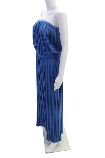 BCBGMAXAZRIA Womens Strapless Pleated Long Maxi Dress Blue Size Extra Small
