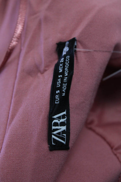 Zara Womens Long Sleeve Notched Lapel Ruched Blazer Jacket Dress Pink Size Small