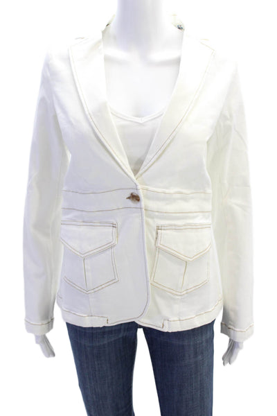 Renuar Women's Long Sleeves One Button Patch Pockets Blazer Jacket White Size XS
