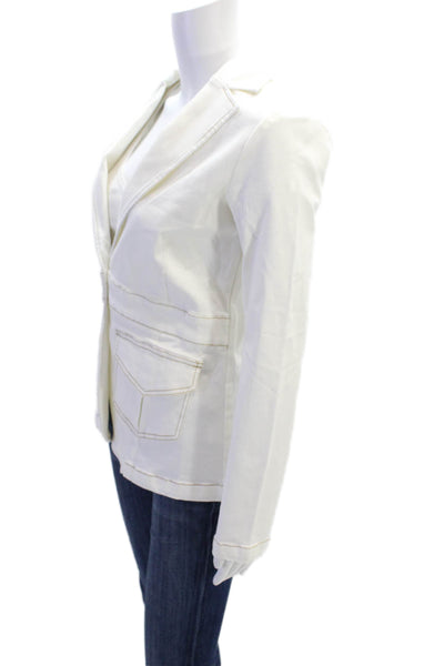 Renuar Women's Long Sleeves One Button Patch Pockets Blazer Jacket White Size XS