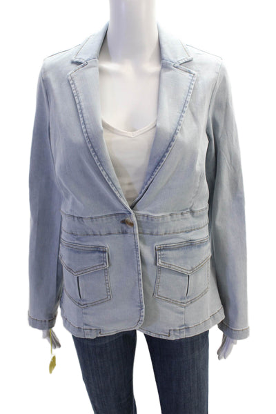 Renuar Women's Light Wash Long Sleeves Patch Pocket Button Jacket Blazer Size S