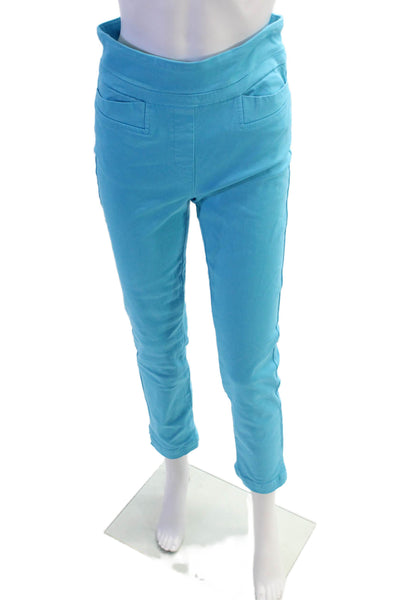 Renuar Women's Pull-On Flat Front Straight Leg Slit Hem Casual Pants Blue Size 4