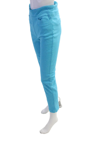 Renuar Women's Pull-On Flat Front Straight Leg Slit Hem Casual Pants Blue Size 4
