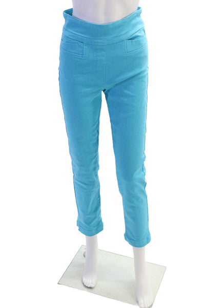 Renuar Women's Pull-On Flat Front Straight Leg Slit Hem Pants Blue Size 2
