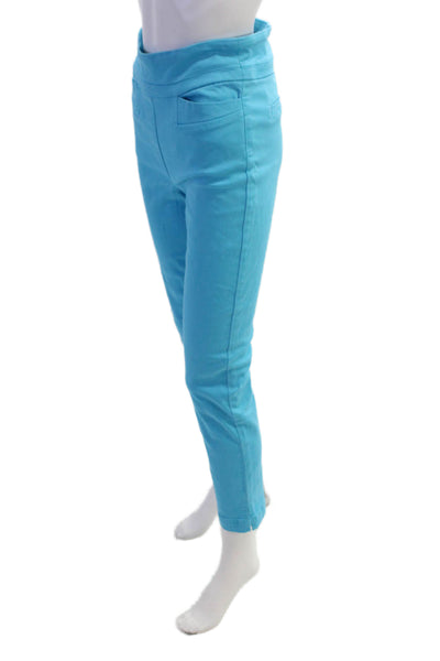 Renuar Women's Pull-On Flat Front Straight Leg Slit Hem Pants Blue Size 2